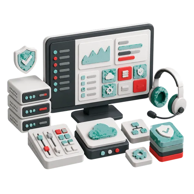 3D managed services operations desk with monitoring and support systems